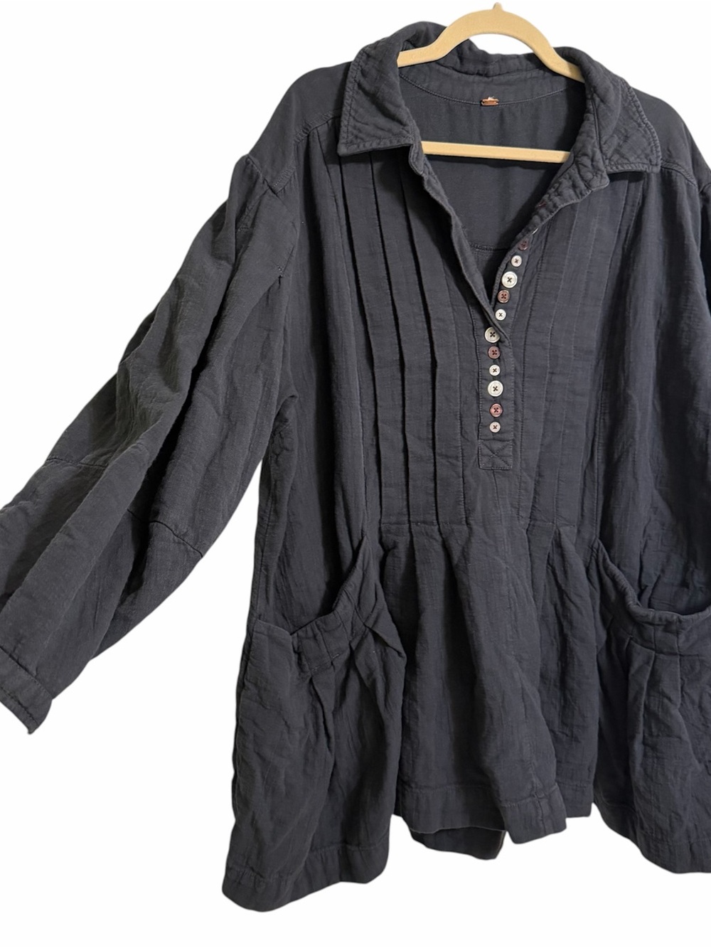 Free People Thalia Bohemian Oversized Mini Shirtdress Size Large - Picture 2 of 7